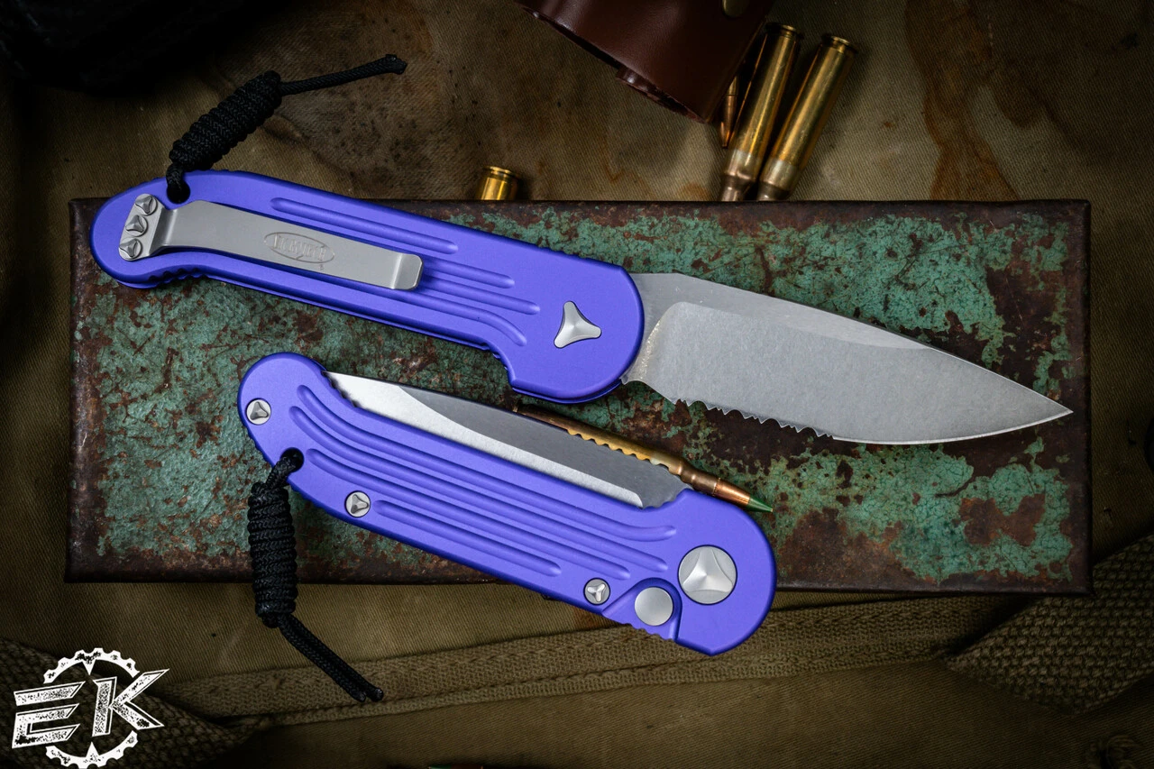 Microtech LUDT Purple Automatic 3.4" Stonewash Serrated 135-11PU 4 Microtech LUDT Purple Automatic 3.4" Stonewash Serrated 135-11PU - Image 2