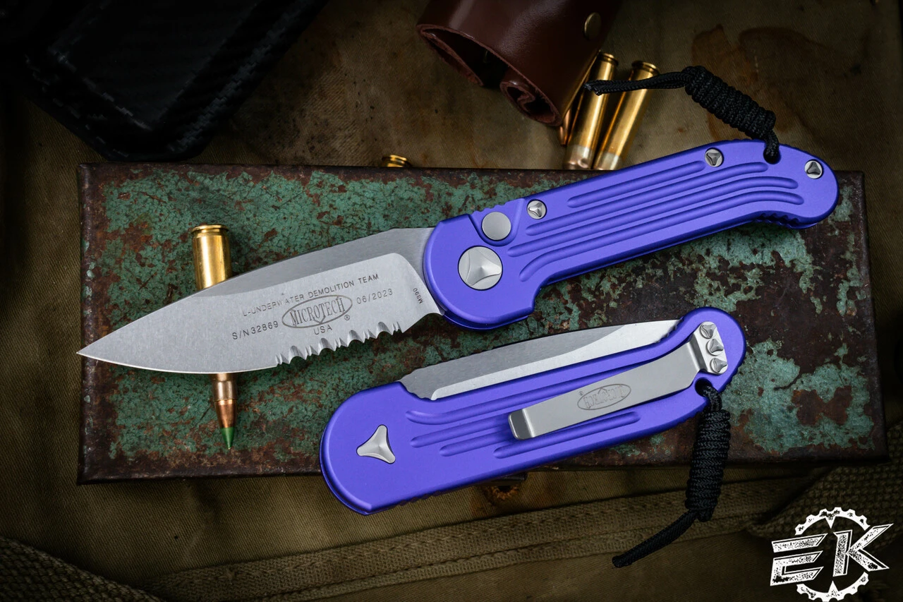 Microtech LUDT Purple Automatic 3.4" Stonewash Serrated 135-11PU 3 Microtech LUDT Purple Automatic 3.4" Stonewash Serrated 135-11PU