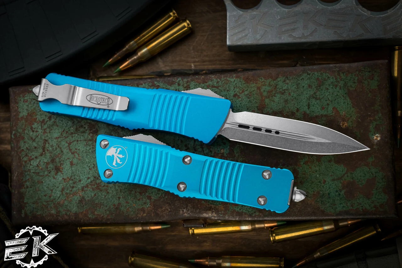Microtech Troodon OTF Automatic Knife Turquoise 3" Dagger Stonewash 138-10TQ 4 Microtech Troodon OTF Automatic Knife Turquoise 3" Dagger Stonewash 138-10TQ - Image 2
