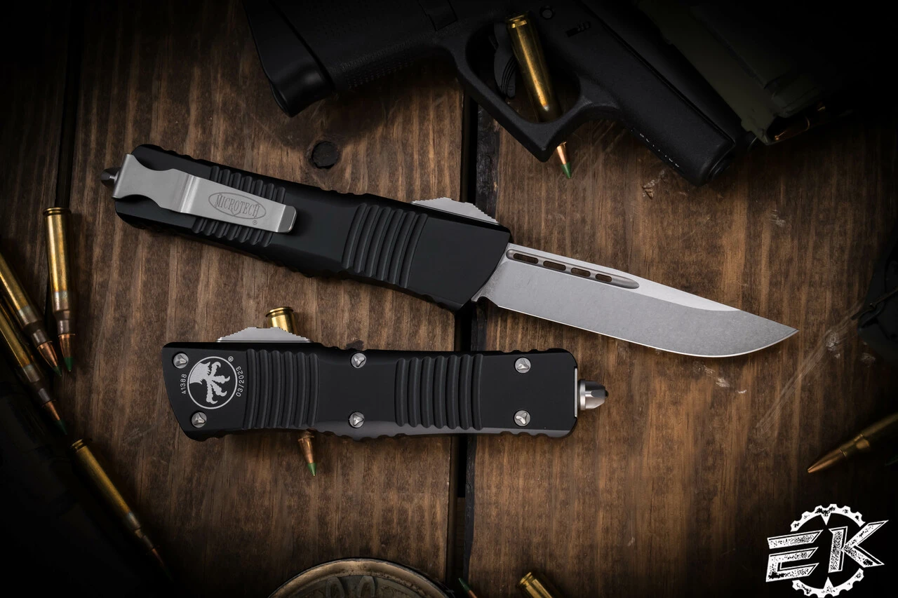Microtech Combat Troodon OTF Automatic Knife 3.8" Drop Point Stonewash 143-10 4 Microtech Combat Troodon OTF Automatic Knife 3.8" Drop Point Stonewash 143-10 - Image 2