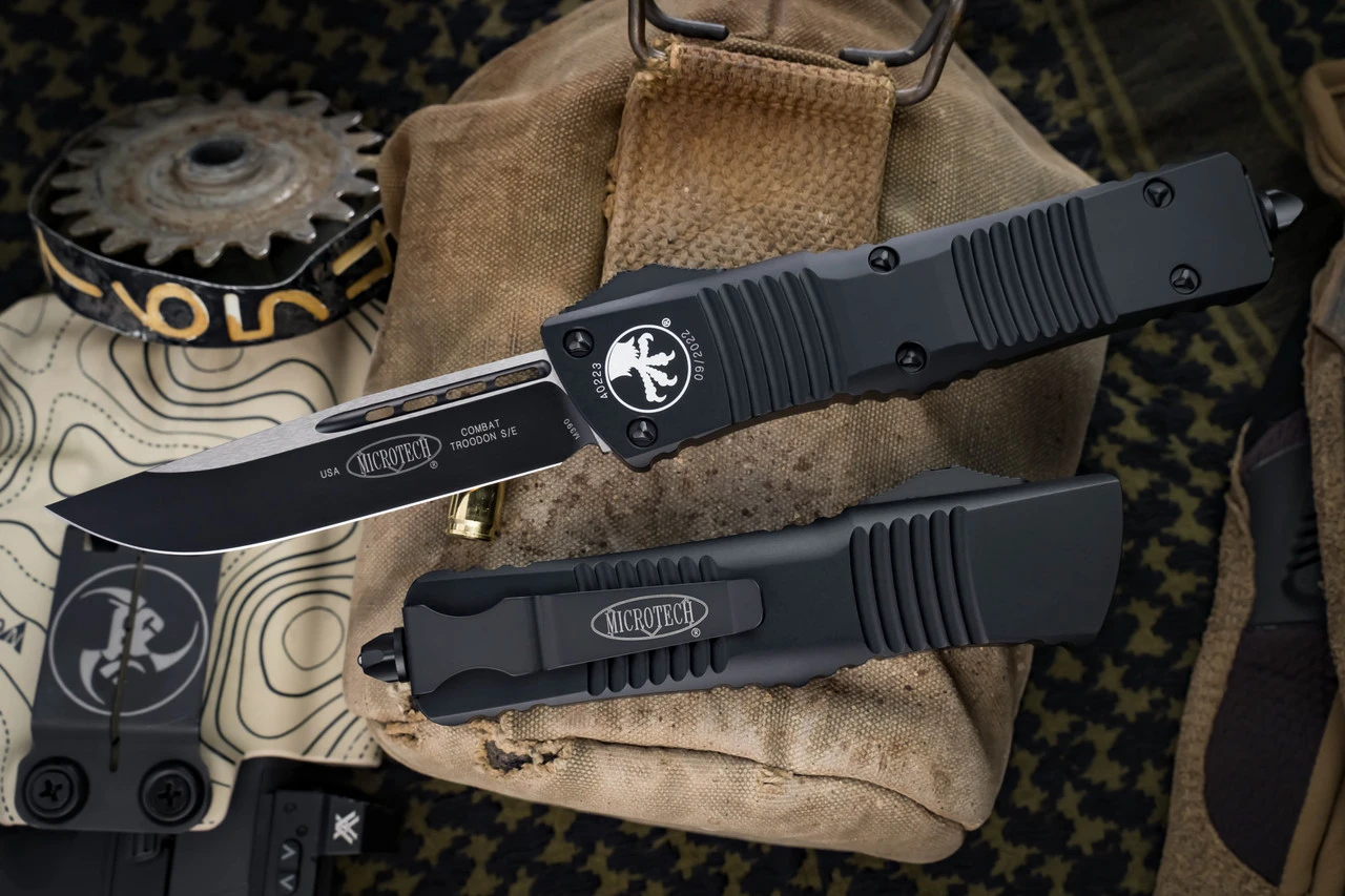 Microtech Combat Troodon OTF Automatic Knife Black 3.8" Drop Point Black 143-1T 3 Microtech Combat Troodon OTF Automatic Knife Black 3.8" Drop Point Black 143-1T
