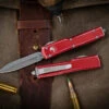 Microtech UTX-70 Red Distressed OTF Automatic Knife D/E 2.4" Dagger Stonewash 147-10-DRD 1 Microtech UTX-70 Red Distressed OTF Automatic Knife D/E 2.4" Dagger Stonewash 147-10-DRD -Southern Blades 147 10 DMR 2 48715.1672266459