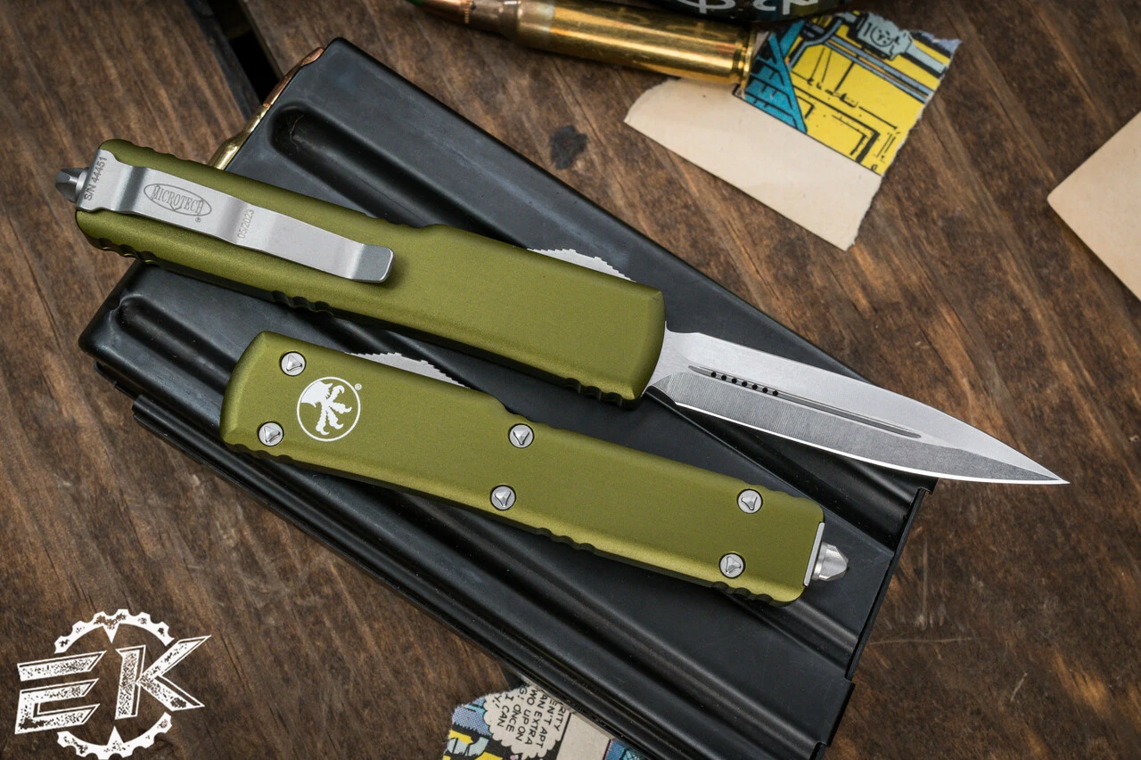Microtech UTX-70 OTF Automatic Knife OD Green 2.4" Dagger Stonewash 147-10OD 4 Microtech UTX-70 OTF Automatic Knife OD Green 2.4" Dagger Stonewash 147-10OD - Image 2