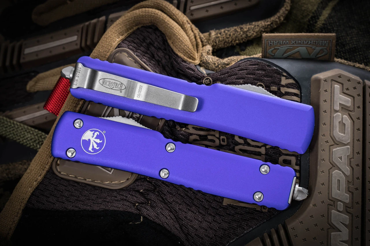 Microtech UTX-70 OTF Automatic Knife Purple 2.4" Dagger Stonewash 147-10PU 5 Microtech UTX-70 OTF Automatic Knife Purple 2.4" Dagger Stonewash 147-10PU - Image 3