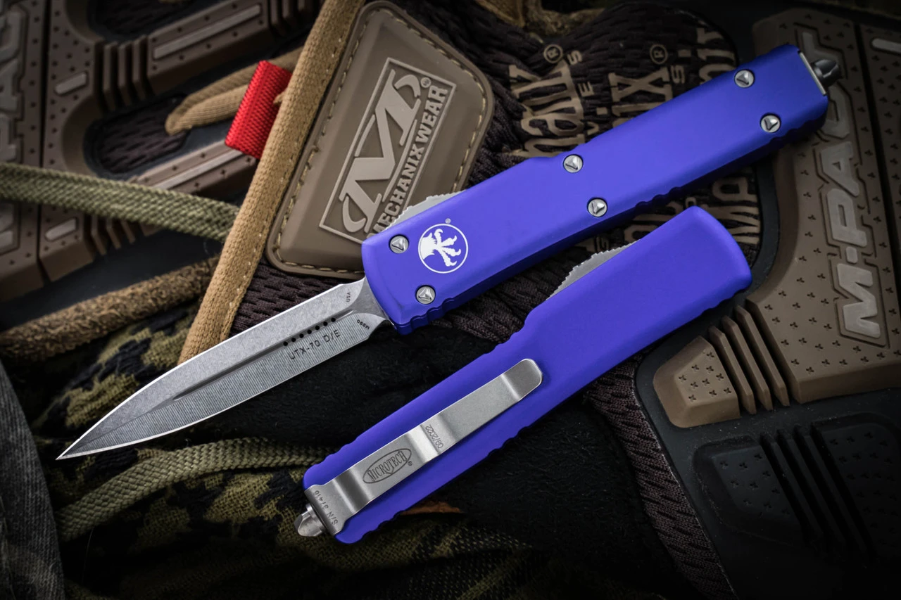 Microtech UTX-70 OTF Automatic Knife Purple 2.4" Dagger Stonewash 147-10PU 3 Microtech UTX-70 OTF Automatic Knife Purple 2.4" Dagger Stonewash 147-10PU