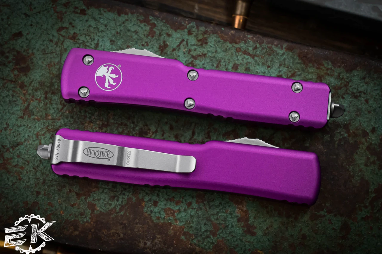 Microtech UTX-70 OTF Automatic Knife Violet 2.4" Dagger Stonewash 147-10VI 5 Microtech UTX-70 OTF Automatic Knife Violet 2.4" Dagger Stonewash 147-10VI - Image 3