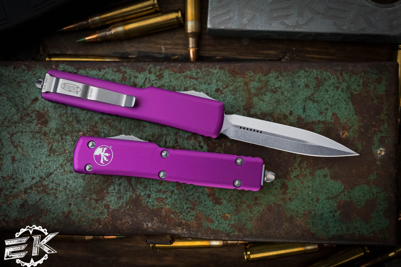 Microtech UTX-70 OTF Automatic Knife Violet 2.4" Dagger Stonewash 147-10VI 4 Microtech UTX-70 OTF Automatic Knife Violet 2.4" Dagger Stonewash 147-10VI - Image 2