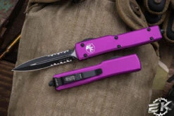 Microtech UTX-70 OTF Automatic Knife Violet 2.4" Dagger Serrated Black 147-2VI