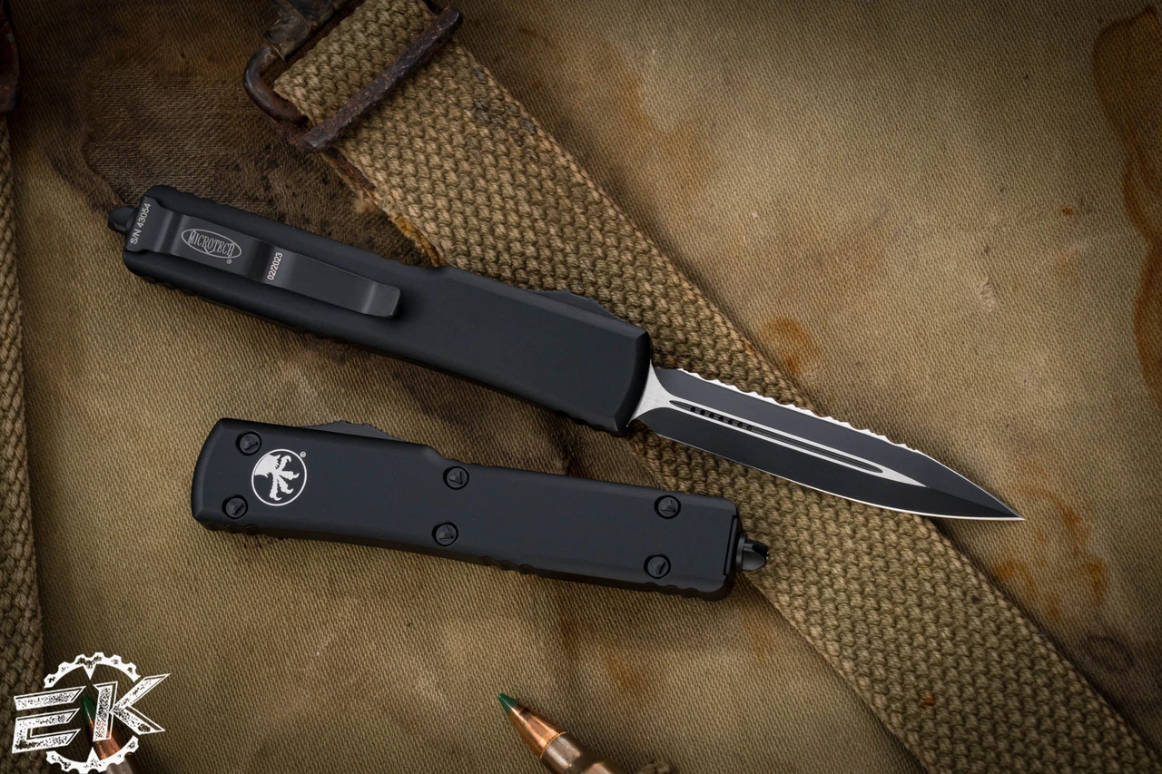 Microtech UTX-70 OTF Automatic Knife 2.4" Dagger Black Serrated 147-3T 4 Microtech UTX-70 OTF Automatic Knife 2.4" Dagger Black Serrated 147-3T - Image 2