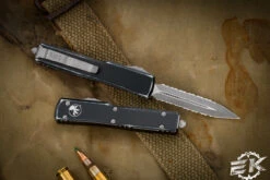 Microtech UTX-70 OTF Automatic Knife Distressed Black 2.4" Dagger Double Full Serrated Stonewash 147-D12DBK 5 Microtech UTX-70 OTF Automatic Knife Distressed Black 2.4" Dagger Double Full Serrated Stonewash 147-D12DBK -Southern Blades 147 D12 DBK 71696.1678166501