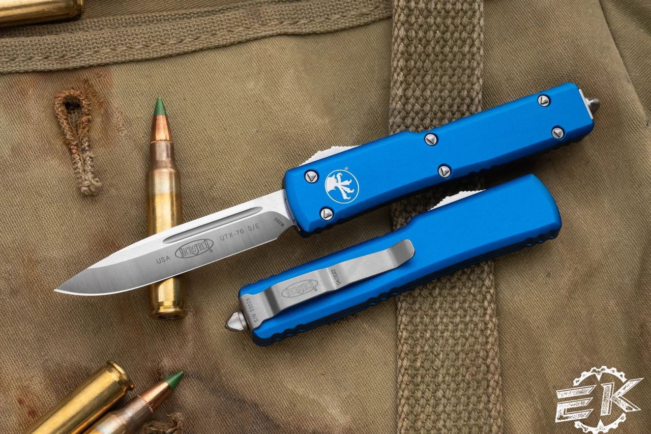 Microtech UTX-70 OTF Automatic Knife Blue 2.4" Drop Point Satin 148-4BL 3 Microtech UTX-70 OTF Automatic Knife Blue 2.4" Drop Point Satin 148-4BL