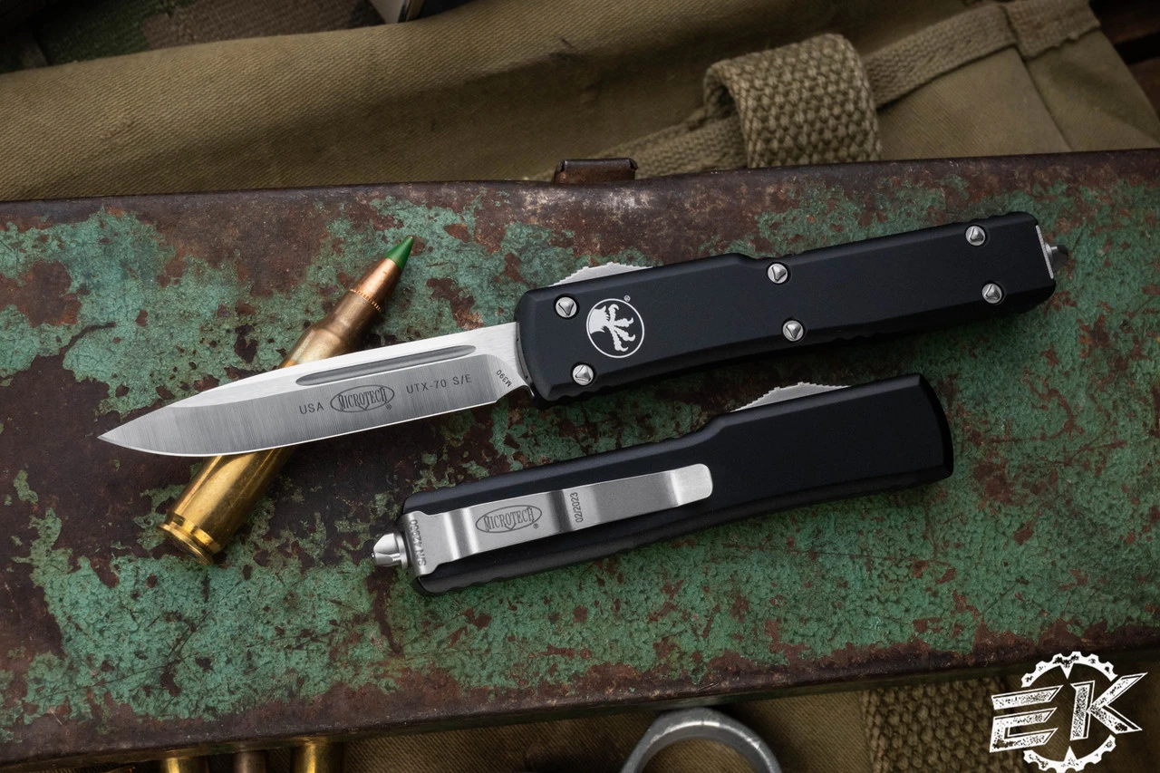 Microtech UTX-70 OTF Automatic Knife 2.4" Drop Point Satin 148-4 3 Microtech UTX-70 OTF Automatic Knife 2.4" Drop Point Satin 148-4