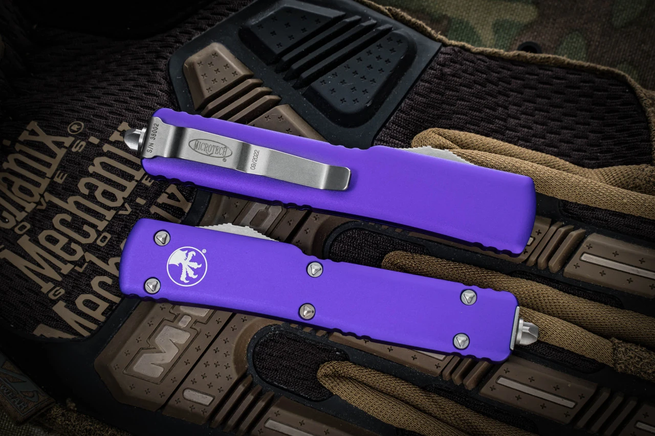 Microtech UTX-70 OTF Automatic Knife Purple 2.4" Tanto Stonewash 149-10PU 5 Microtech UTX-70 OTF Automatic Knife Purple 2.4" Tanto Stonewash 149-10PU - Image 3