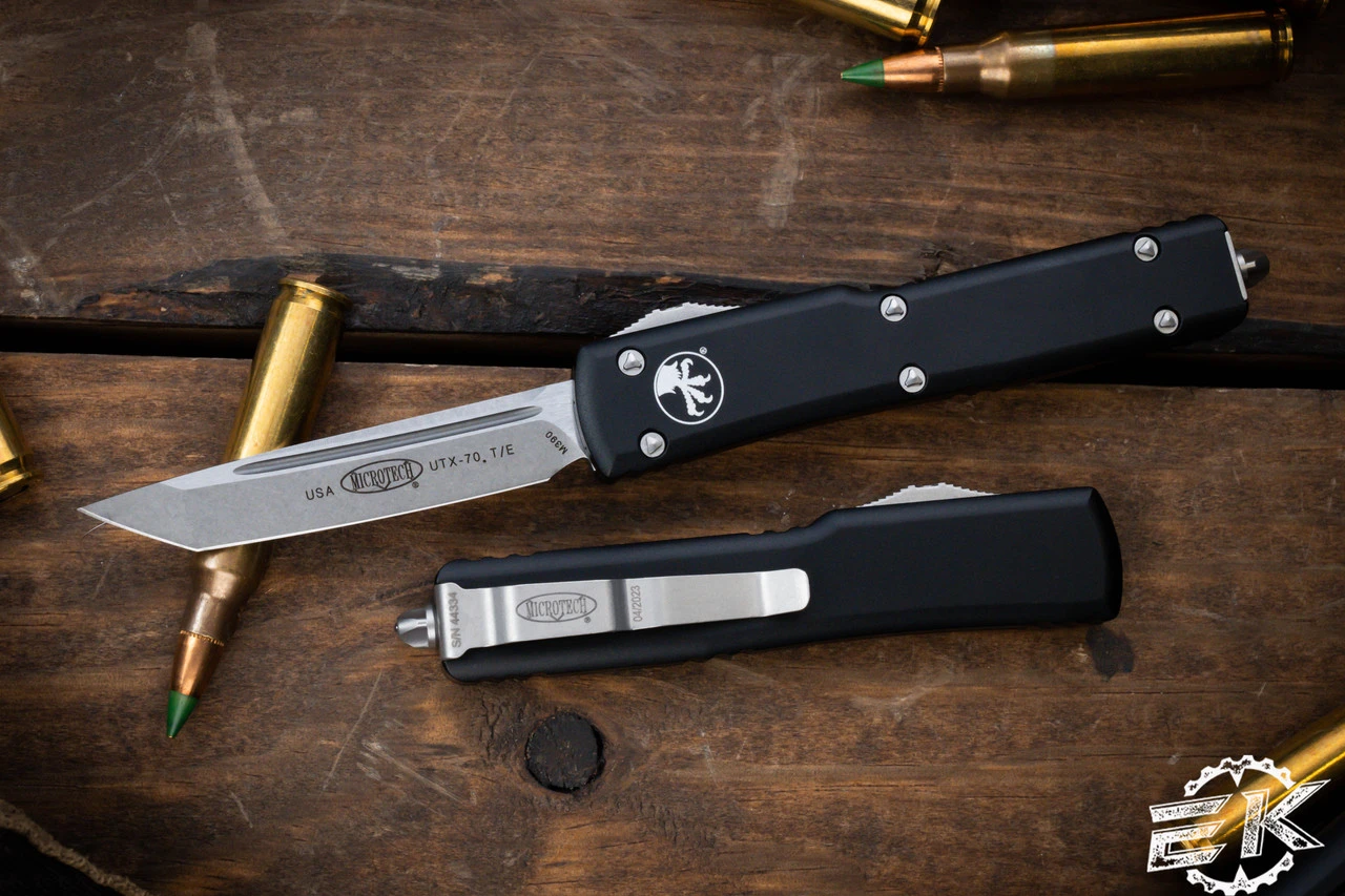 Microtech UTX-70 OTF Automatic Knife Black 2.4" Tanto Stonewash 149-10 3 Microtech UTX-70 OTF Automatic Knife Black 2.4" Tanto Stonewash 149-10