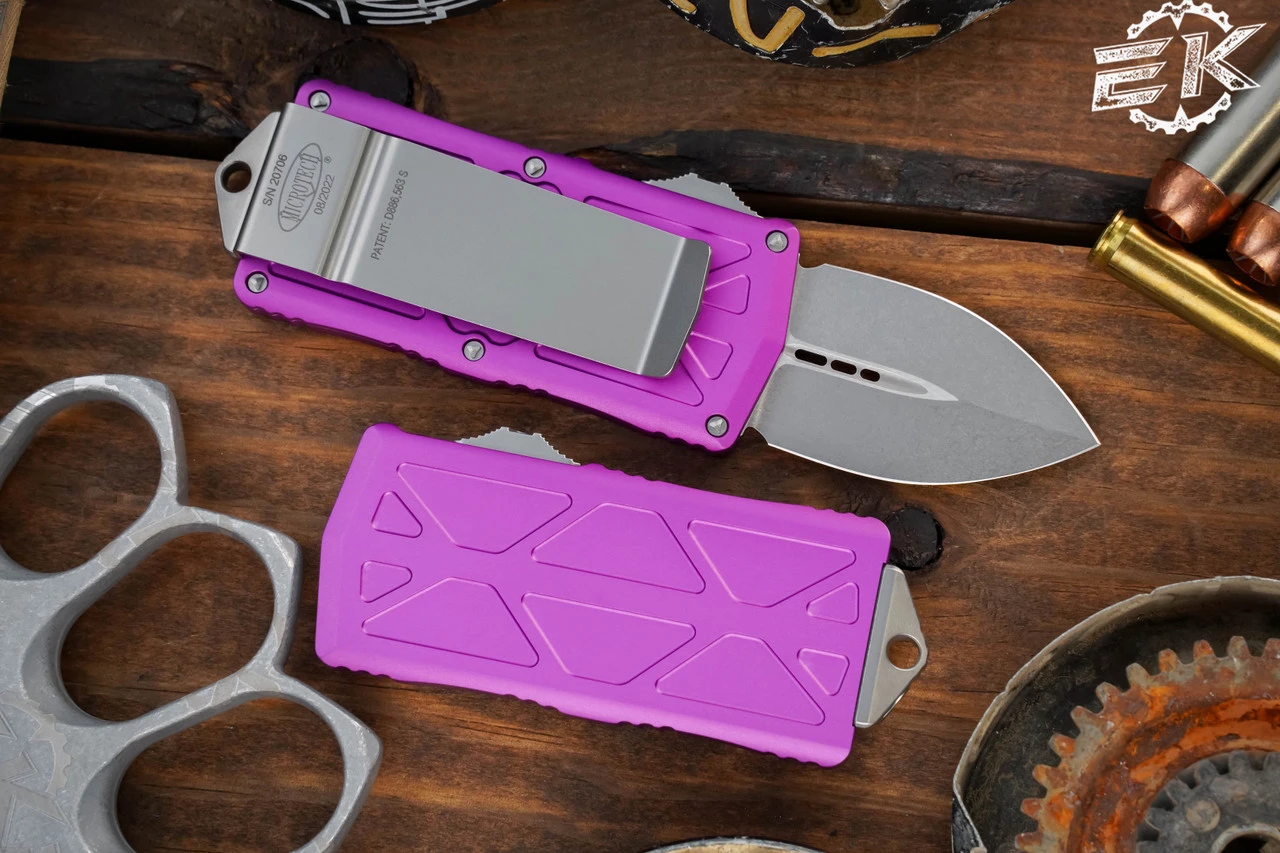 Microtech Exocet Money Clip OTF Automatic Knife Violet 1.9" Stonewash 157-10VI 4 Microtech Exocet Money Clip OTF Automatic Knife Violet 1.9" Stonewash 157-10VI - Image 2