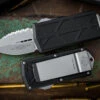Microtech Exocet Money Clip OTF Automatic Black Knife Cali Legal 1.9" Stonewash Dagger Serrated 157-12
