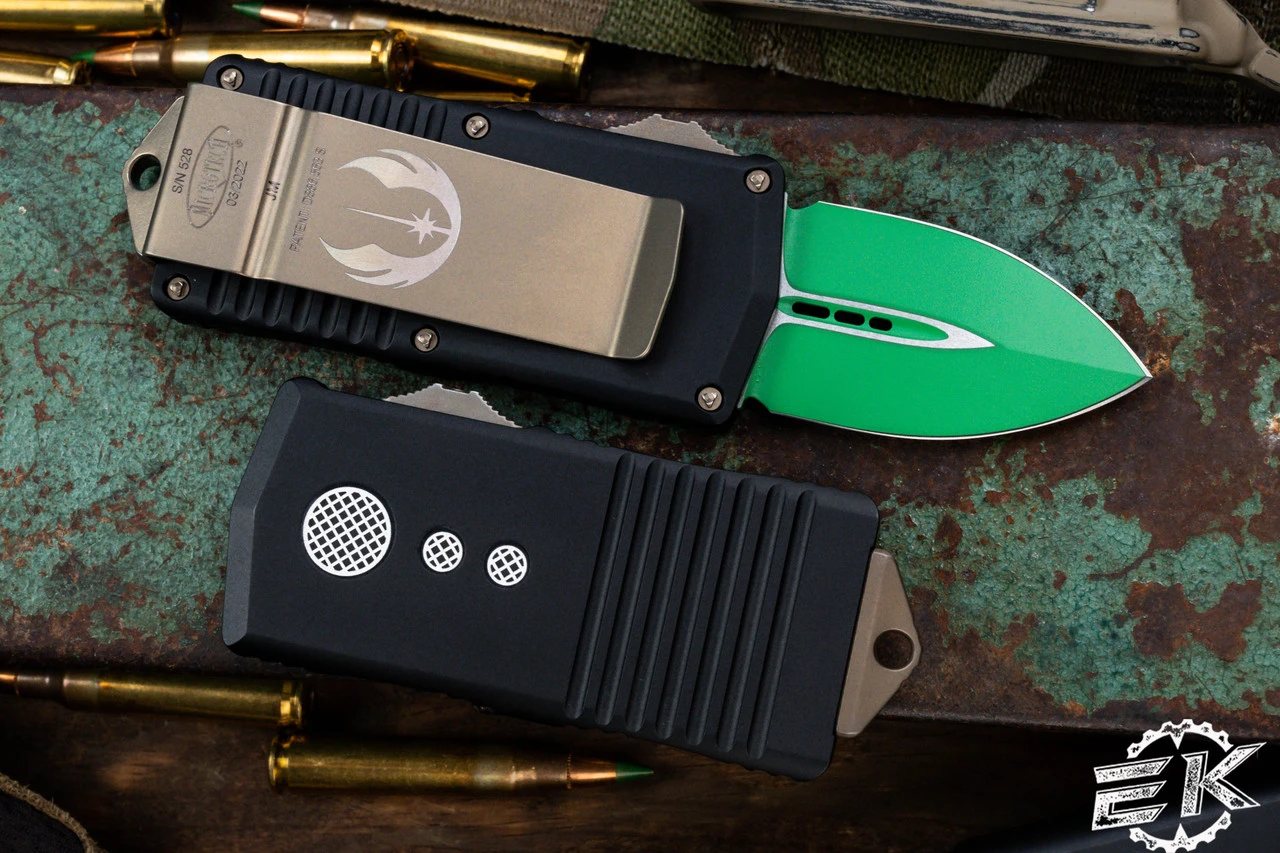 Microtech Exocet Jedi Master OTF Automatic Wallet/Knife Cali-Legal 1.9" Dagger Green 157-1JM 4 Microtech Exocet Jedi Master OTF Automatic Wallet/Knife Cali-Legal 1.9" Dagger Green 157-1JM - Image 2