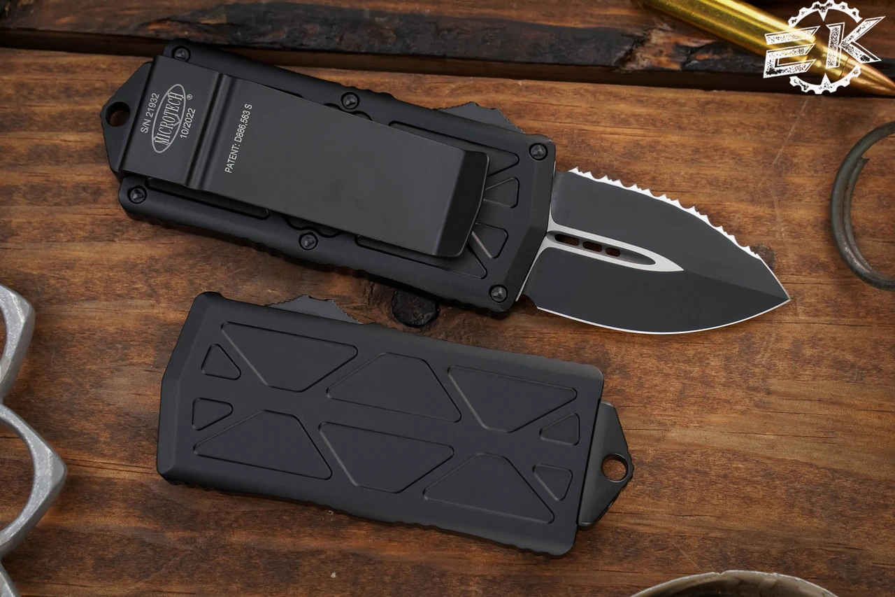 Microtech Exocet Money Clip OTF Knife Cali-Legal 1.9" Dagger Serrated Black 157-3T 4 Microtech Exocet Money Clip OTF Knife Cali-Legal 1.9" Dagger Serrated Black 157-3T - Image 2
