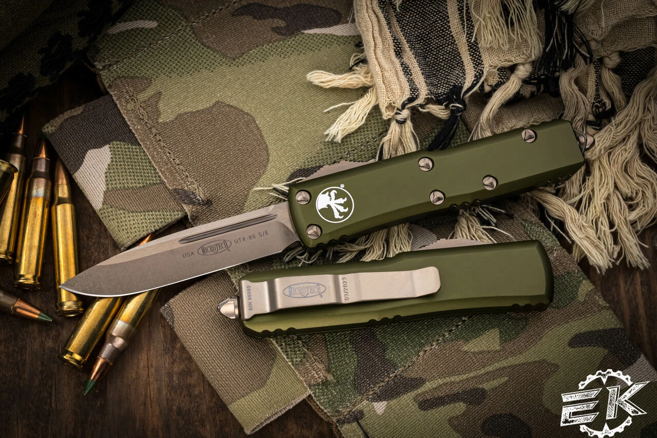 Microtech UTX-85 OTF Automatic Knife OD Green 3.1" Drop Point Bronze 231-13OD 3 Microtech UTX-85 OTF Automatic Knife OD Green 3.1" Drop Point Bronze 231-13OD