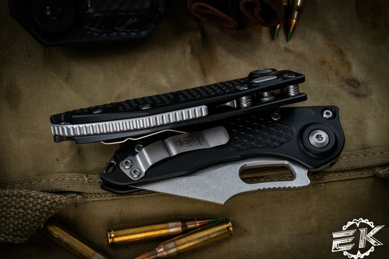 Microtech/Borka Blades Stitch Auto Knife 3.75" Stonewash Serrated 169-11 4 Microtech/Borka Blades Stitch Auto Knife 3.75" Stonewash Serrated 169-11 - Image 2