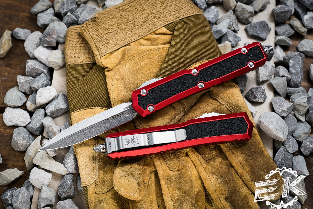 Microtech Makora OTF Automatic Knife Red (Nickel Boron Internals) 3.25" Stonewash Dagger 206-10RDS 3 Microtech Makora OTF Automatic Knife Red (Nickel Boron Internals) 3.25" Stonewash Dagger 206-10RDS
