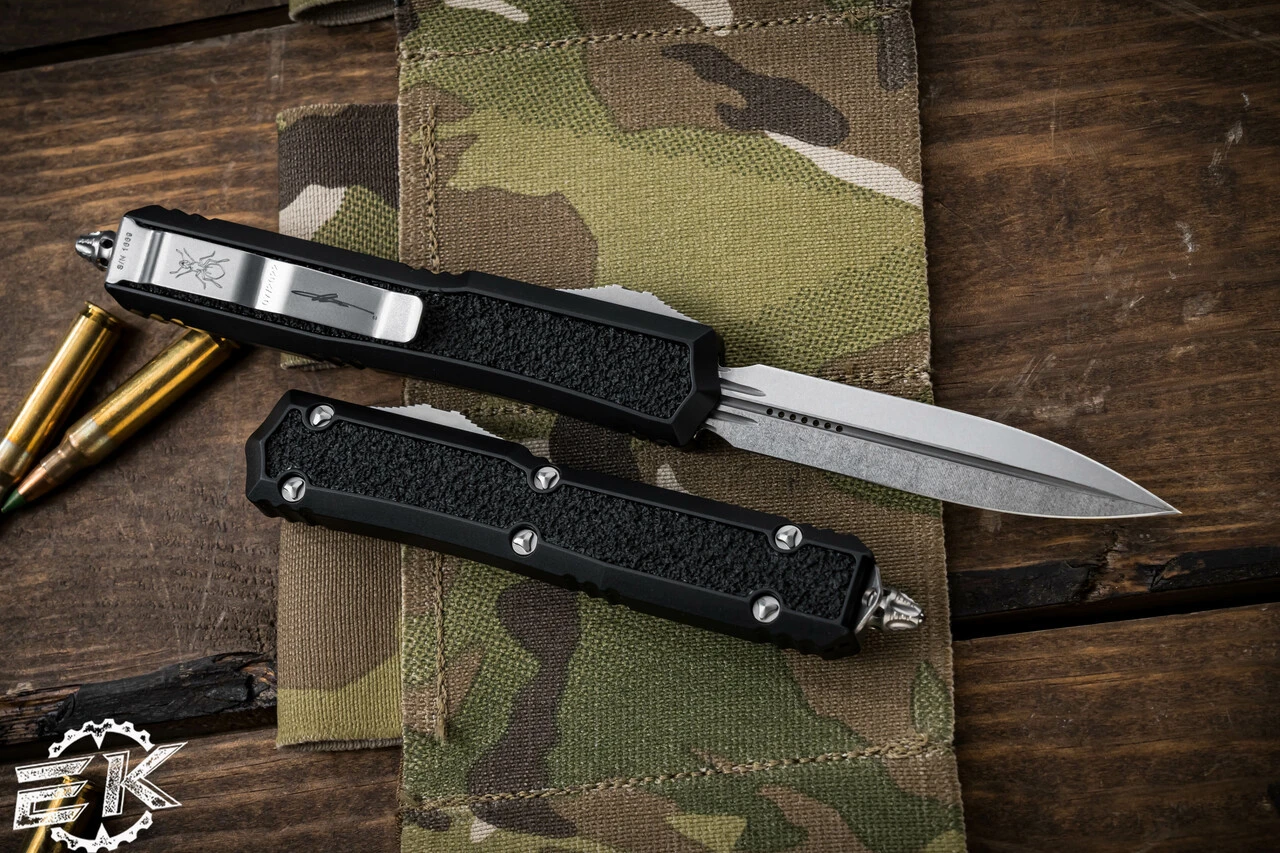 Microtech Makora OTF Automatic Knife Black (Nickel Boron Internals) 3.25" Stonewash Dagger 206-10S 4 Microtech Makora OTF Automatic Knife Black (Nickel Boron Internals) 3.25" Stonewash Dagger 206-10S - Image 2