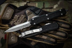 Microtech Makora OTF Automatic Knife Black (Nickel Boron Internals) 3.25" Dagger Serrated Stonewash 206-11S