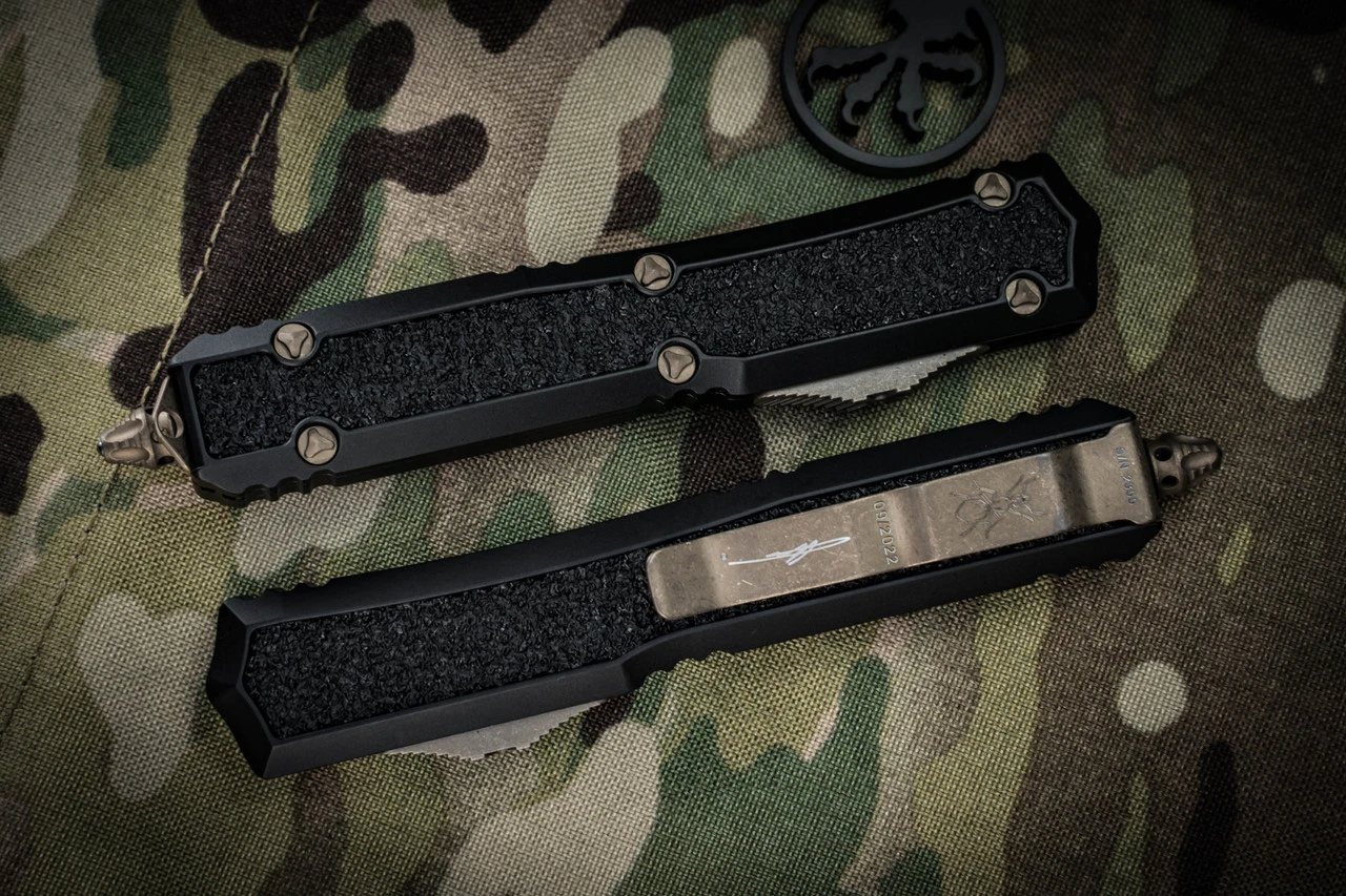 Microtech Makora OTF Automatic Knife Black (Nickel Boron Internals) 3.25" Dagger Bronze Apocalyptic 206-13APS 5 Microtech Makora OTF Automatic Knife Black (Nickel Boron Internals) 3.25" Dagger Bronze Apocalyptic 206-13APS - Image 3