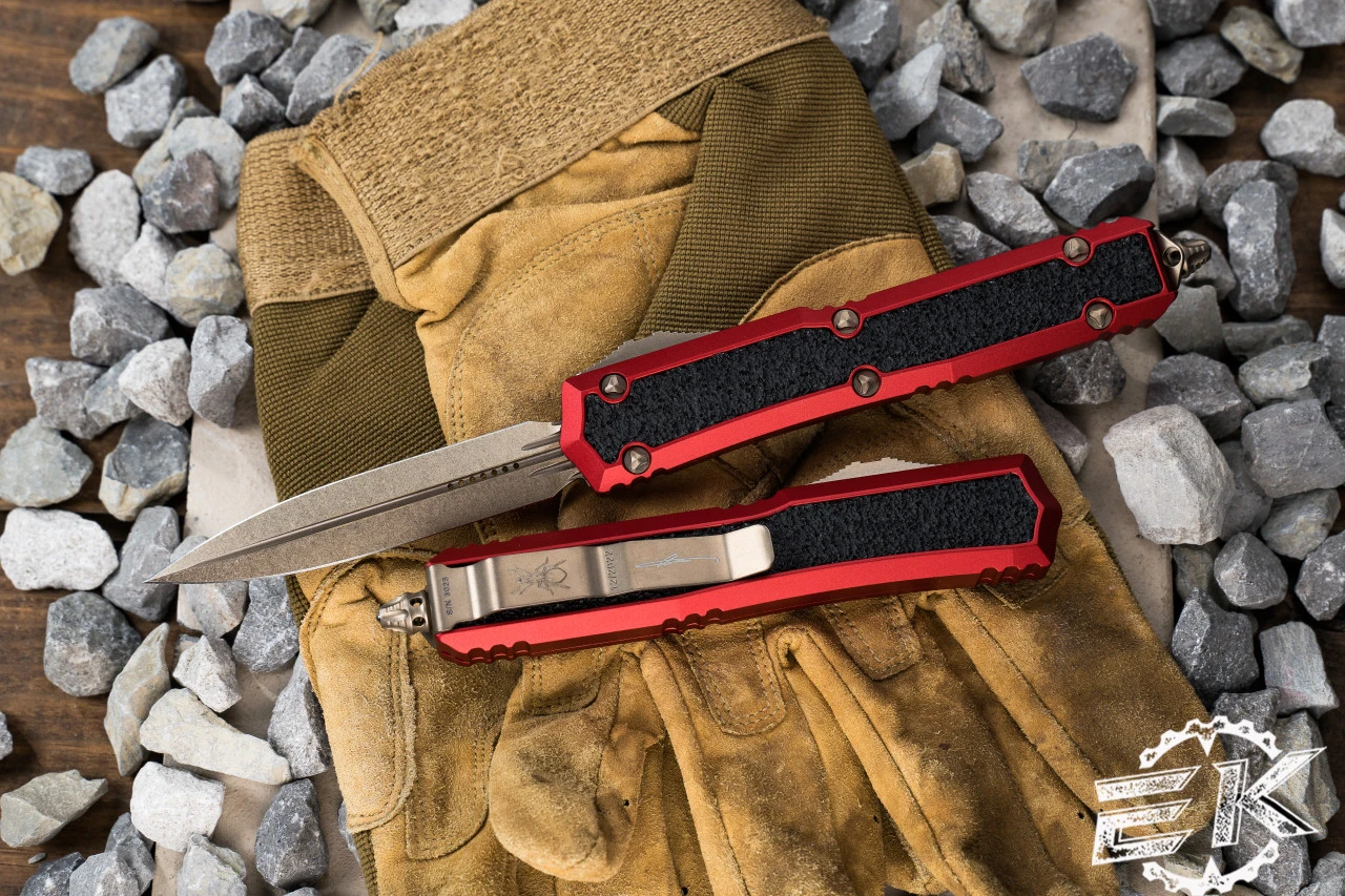 Microtech Makora OTF Automatic Knife Red (Nickel Boron Internals) 3.25" Bronze Dagger 206-13RDS 3 Microtech Makora OTF Automatic Knife Red (Nickel Boron Internals) 3.25" Bronze Dagger 206-13RDS