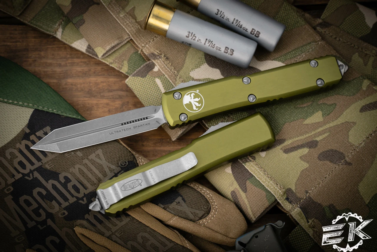Microtech Ultratech Spartan OD Green OTF 3.4" Apocalyptic Stonewash 223-10APOD 3 Microtech Ultratech Spartan OD Green OTF 3.4" Apocalyptic Stonewash 223-10APOD