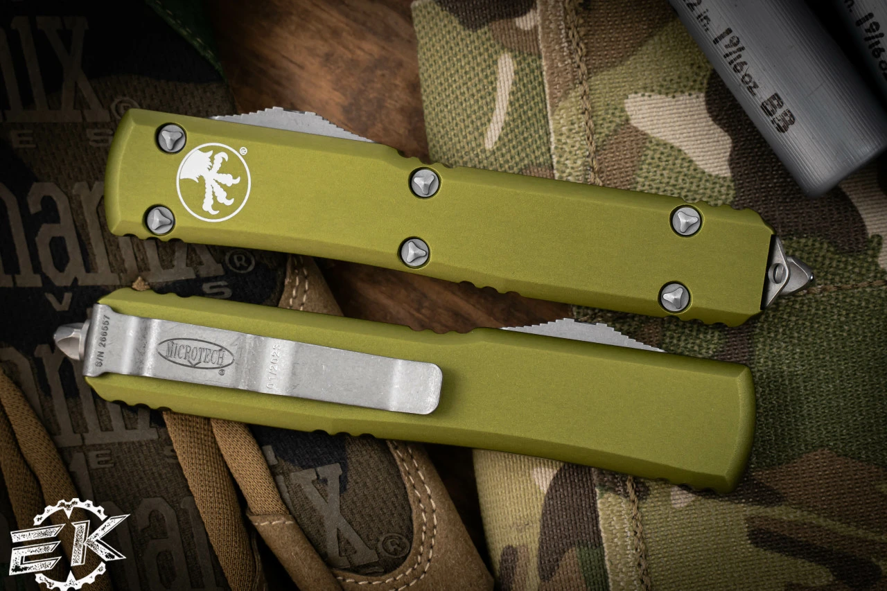 Microtech Ultratech Spartan OD Green OTF 3.4" Apocalyptic Stonewash 223-10APOD 5 Microtech Ultratech Spartan OD Green OTF 3.4" Apocalyptic Stonewash 223-10APOD - Image 3