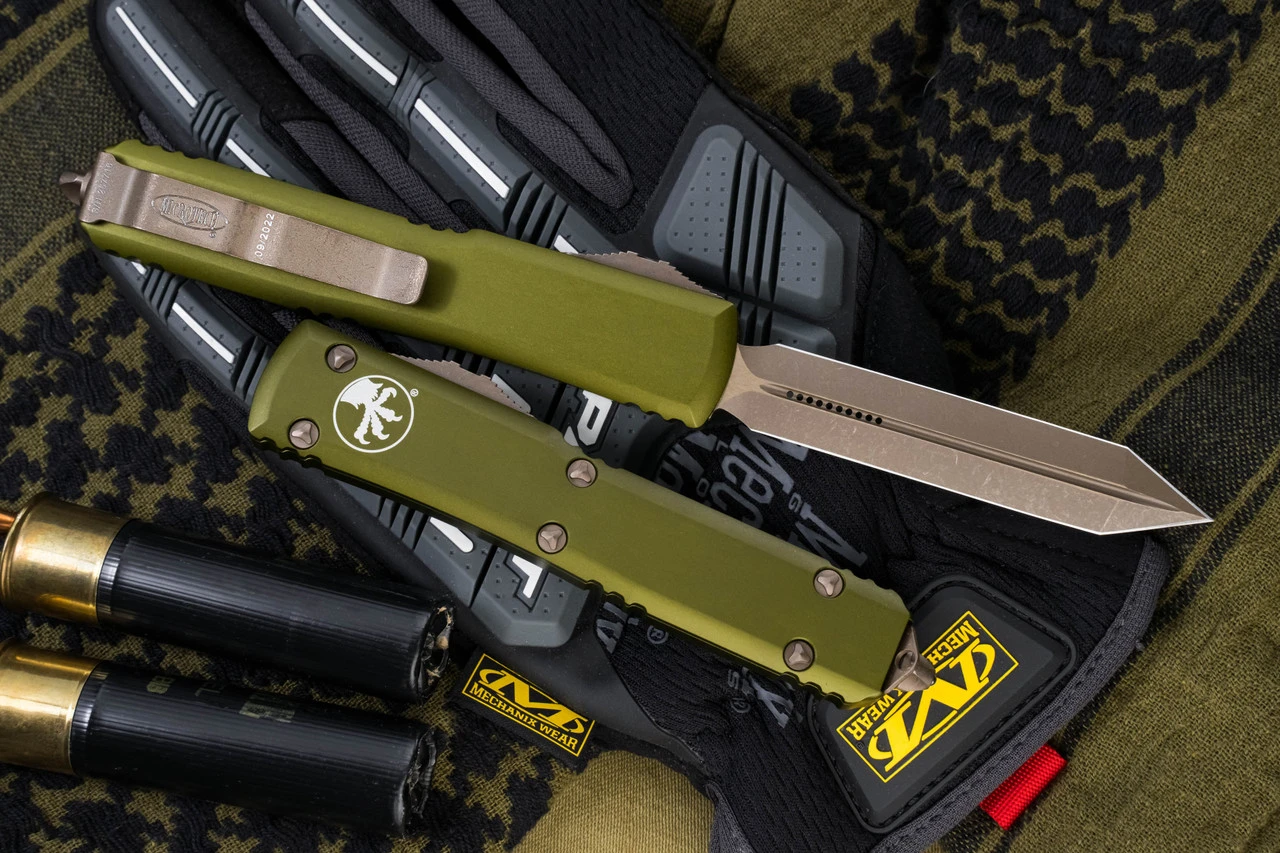 Microtech Ultratech Spartan OTF Automatic Knife OD Green 3.4" Bronze Apocalyptic 223-13APOD 4 Microtech Ultratech Spartan OTF Automatic Knife OD Green 3.4" Bronze Apocalyptic 223-13APOD - Image 2