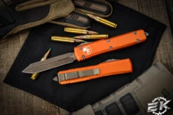 Microtech Ultratech Orange Spartan OTF Automatic Knife 3.4" Bronze Apocalyptic 223-13APOR