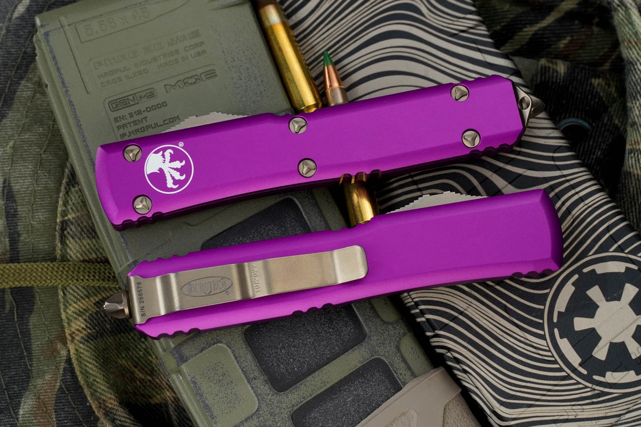 Microtech Ultratech Spartan Violet OTF Automatic Knife 3.4" Bronze 223-13VI 4 Microtech Ultratech Spartan Violet OTF Automatic Knife 3.4" Bronze 223-13VI - Image 2