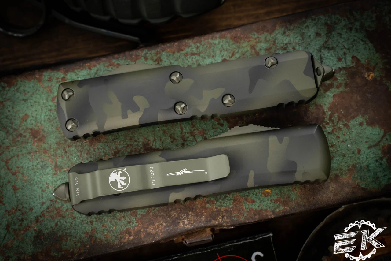 Microtech UTX-85 OD Camo Cerakote OTF Automatic Knife 3" Tanto Serrated 233-3OCS 5 Microtech UTX-85 OD Camo Cerakote OTF Automatic Knife 3" Tanto Serrated 233-3OCS - Image 3