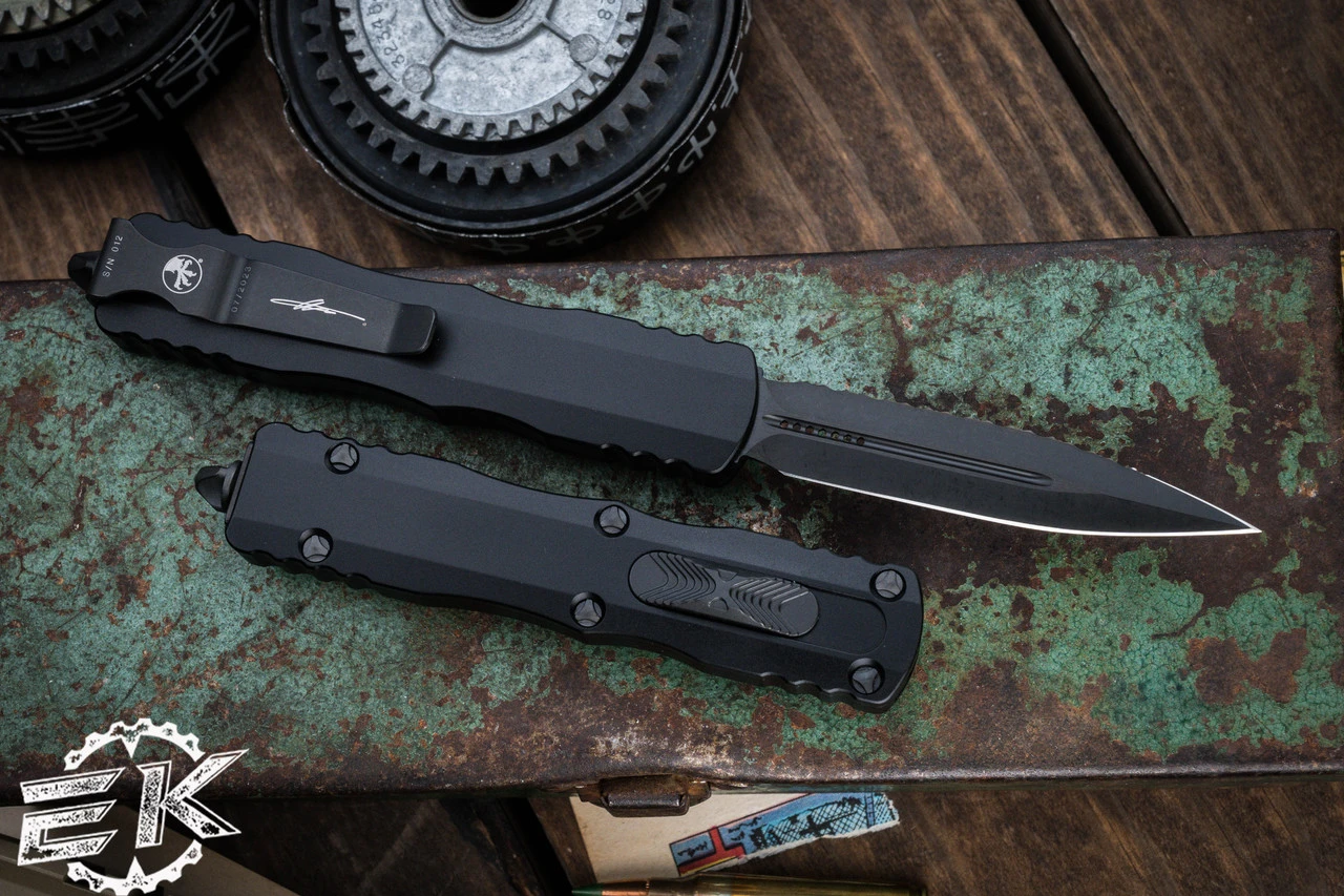 Microtech Dirac OTF Automatic Knife Black 3" Dagger DLC Serrated 225-3DLCTS 4 Microtech Dirac OTF Automatic Knife Black 3" Dagger DLC Serrated 225-3DLCTS - Image 2