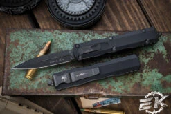 Microtech Dirac OTF Automatic Knife Black 3" Dagger DLC Serrated 225-3DLCTS