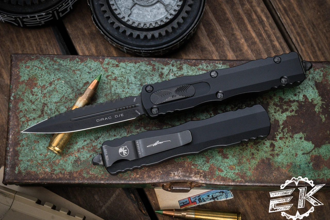 Microtech Dirac OTF Automatic Knife Black 3" Dagger DLC Serrated 225-3DLCTS 3 Microtech Dirac OTF Automatic Knife Black 3" Dagger DLC Serrated 225-3DLCTS