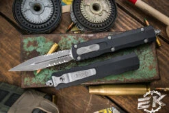 Microtech Dirac Delta OTF Automatic Knife 3.75" Dagger Stonewash Apocalyptic Serrated 227-11AP