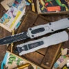 Microtech Dirac Delta OTF Automatic Knife Gray 3.75" Dagger Black Serrated 227-2TG 2 Microtech Dirac Delta OTF Automatic Knife Gray 3.75" Dagger Black Serrated 227-2TG -Southern Blades 227 2 TG 43522.1691448297