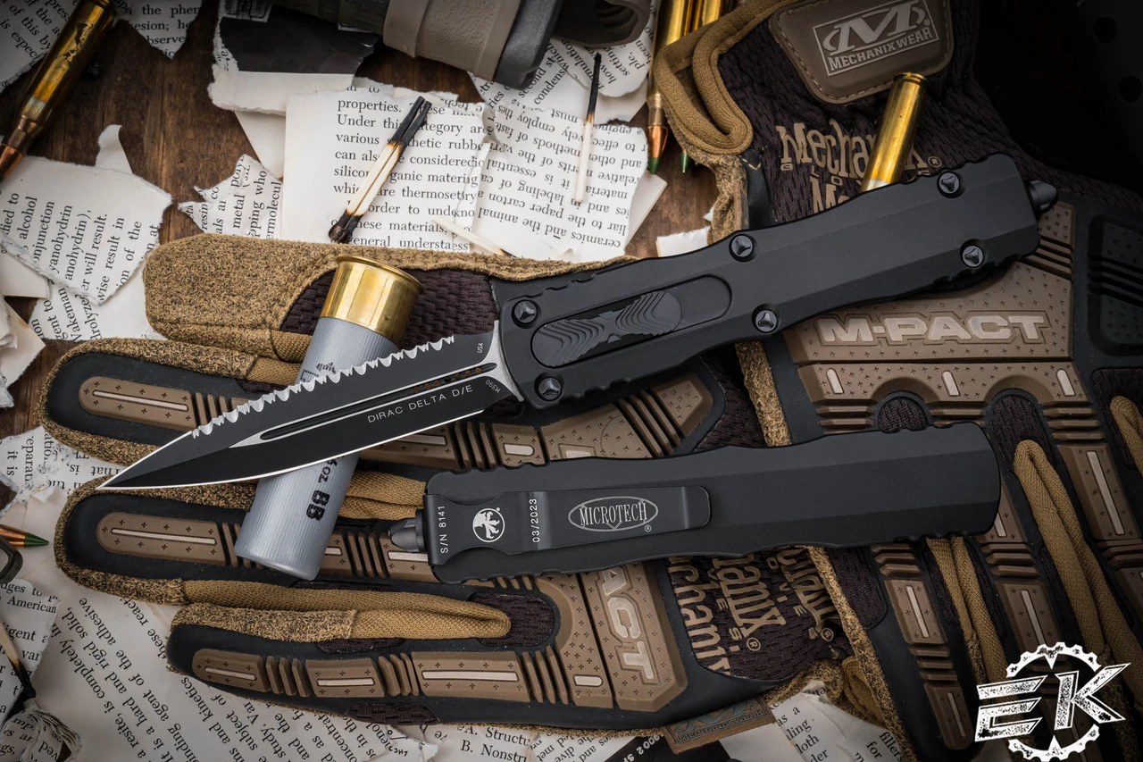 Microtech Dirac Delta OTF Automatic Knife 3.75" Dagger Black Serrated 227-3T 3 Microtech Dirac Delta OTF Automatic Knife 3.75" Dagger Black Serrated 227-3T