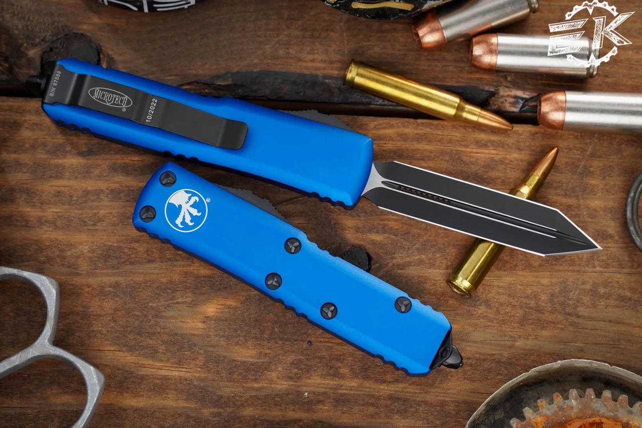 Microtech UTX-85 Spartan OTF Automatic Knife Blue 3.1" Black 230-1BL 4 Microtech UTX-85 Spartan OTF Automatic Knife Blue 3.1" Black 230-1BL - Image 2