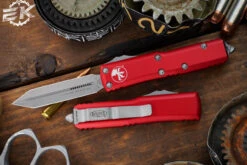 Microtech UTX-85 Spartan OTF Automatic Knife Red 3.1" Apocalyptic Stonewash 230-10APRD