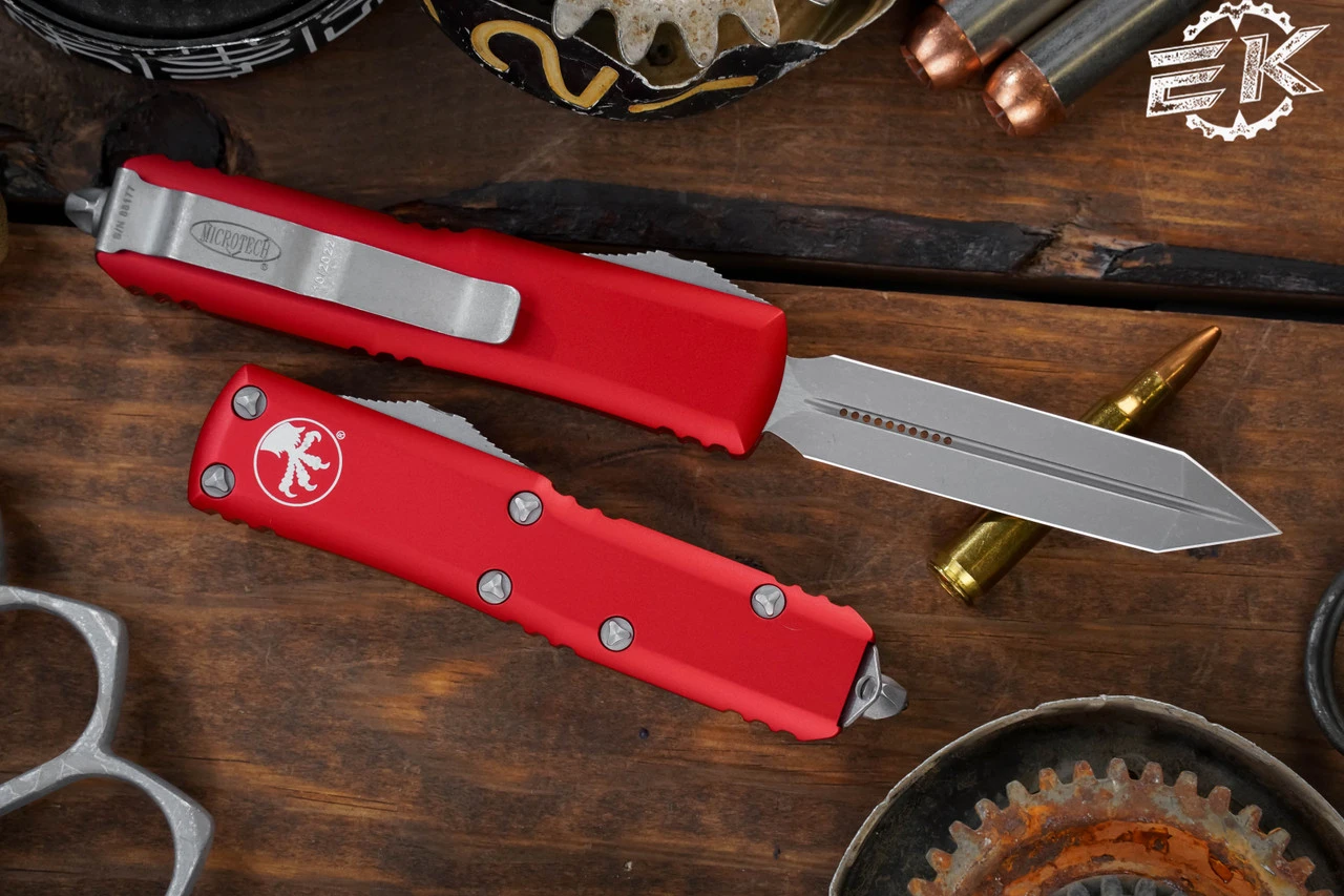 Microtech UTX-85 Spartan OTF Automatic Knife Red 3.1" Apocalyptic Stonewash 230-10APRD 4 Microtech UTX-85 Spartan OTF Automatic Knife Red 3.1" Apocalyptic Stonewash 230-10APRD - Image 2