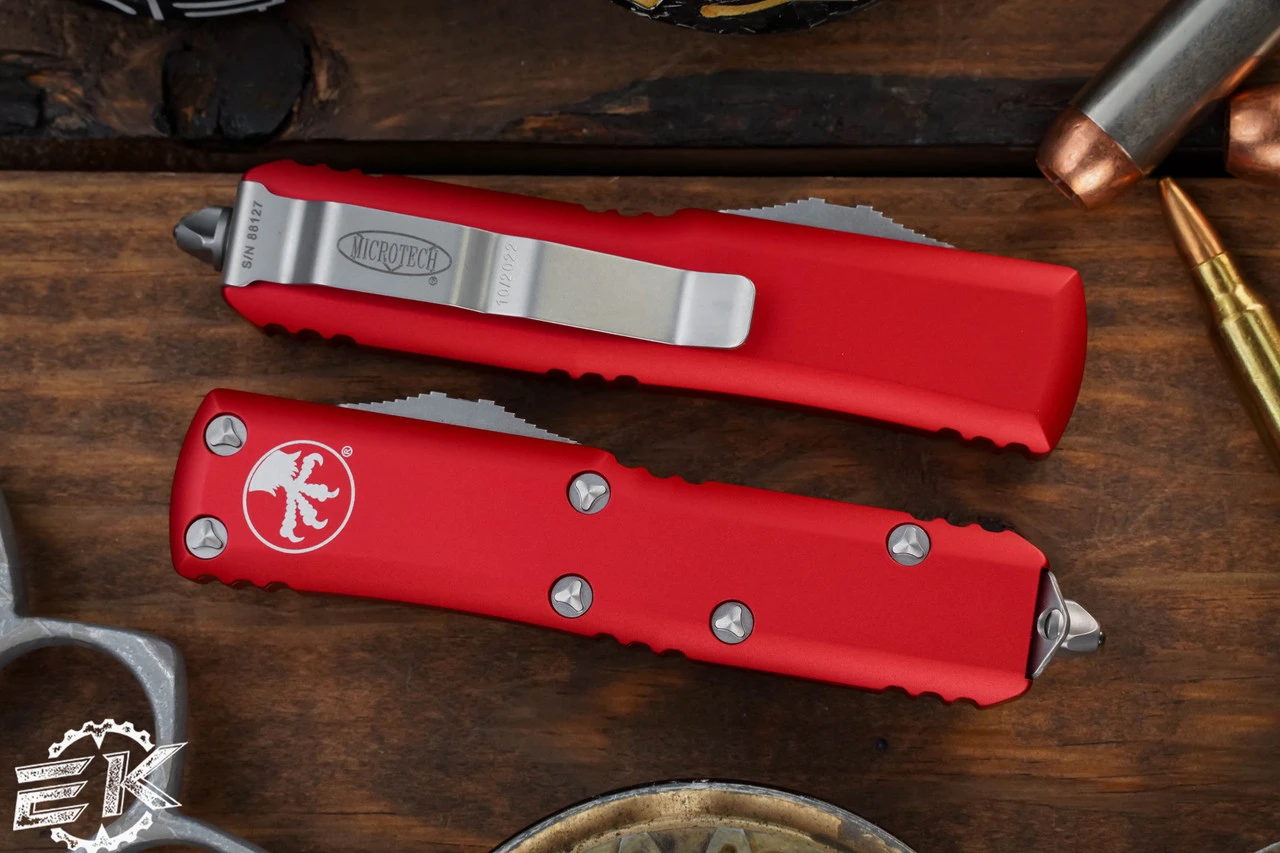 Microtech UTX-85 Spartan OTF Automatic Knife Red 3.1" Stonewash 230-10RD 4 Microtech UTX-85 Spartan OTF Automatic Knife Red 3.1" Stonewash 230-10RD - Image 2