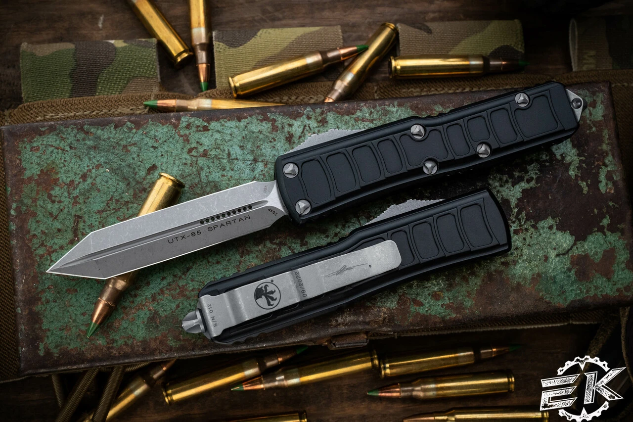 Microtech UTX-85 II Stepside Spartan OTF Automatic Knife 3" Apocalyptic Stonewash 230II-10APS 3 Microtech UTX-85 II Stepside Spartan OTF Automatic Knife 3" Apocalyptic Stonewash 230II-10APS