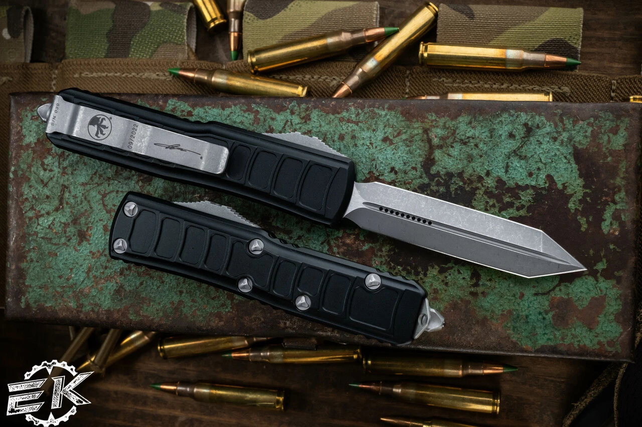 Microtech UTX-85 II Stepside Spartan OTF Automatic Knife 3" Apocalyptic Stonewash 230II-10APS 4 Microtech UTX-85 II Stepside Spartan OTF Automatic Knife 3" Apocalyptic Stonewash 230II-10APS - Image 2