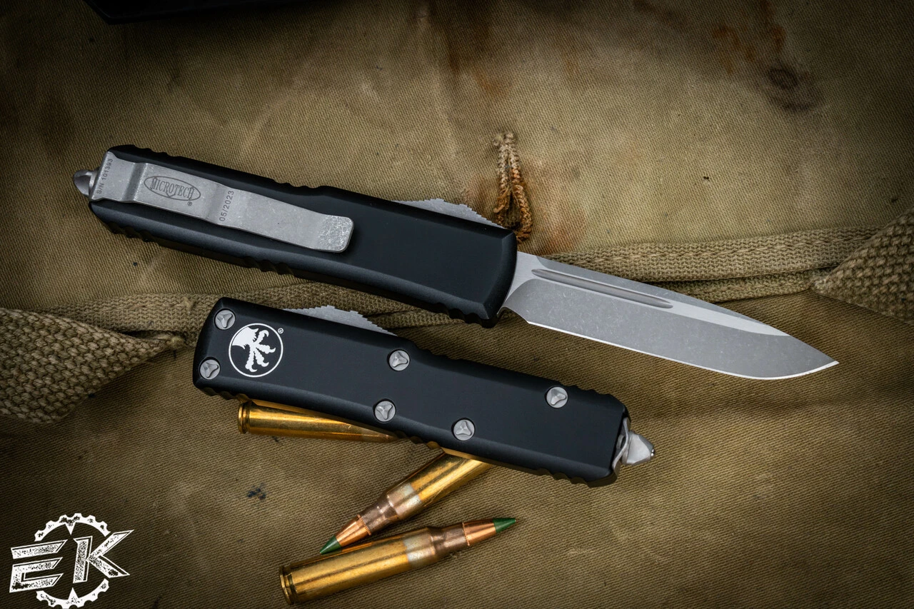 Microtech UTX-85 OTF Automatic Knife Black 3.1" Drop Point Apocalyptic Stonewash 231-10AP 4 Microtech UTX-85 OTF Automatic Knife Black 3.1" Drop Point Apocalyptic Stonewash 231-10AP - Image 2