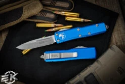 Microtech UTX-85 OTF Automatic Knife Blue 3.1" Drop Point Stonewash 231-10BL