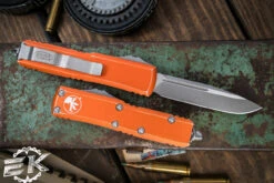 Microtech UTX-85 OTF Automatic Knife Distressed Orange 3.1" Drop Point Stonewash 231-10DOR -Southern Blades 231 10 DOR 2 35904.1691512611